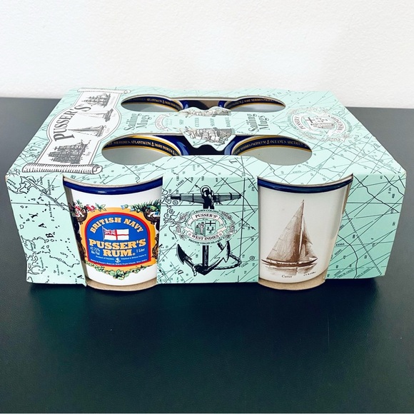 Vintage British Navy Pusser’s Rum Sailing Mugs Enamel Tin 4 Set New in Box Rare - Picture 5 of 12